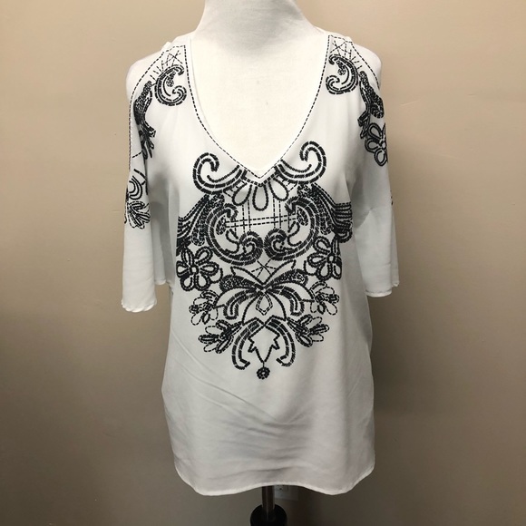 New York & Company Tops - NY&C Embroidered Cold Shoulder Blouse Small